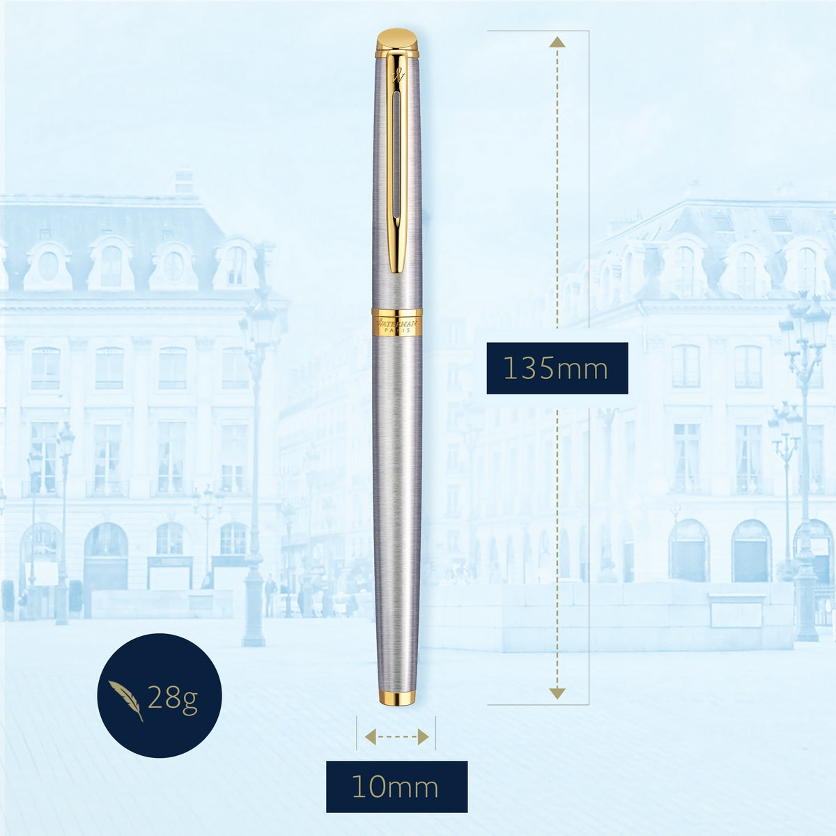 waterman - h�misph�re- roller ball stainless steel with gold trim