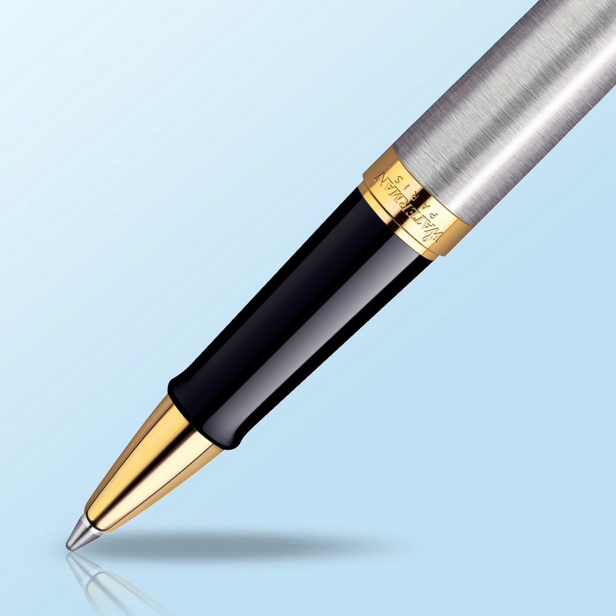 waterman - h�misph�re- roller ball stainless steel with gold trim