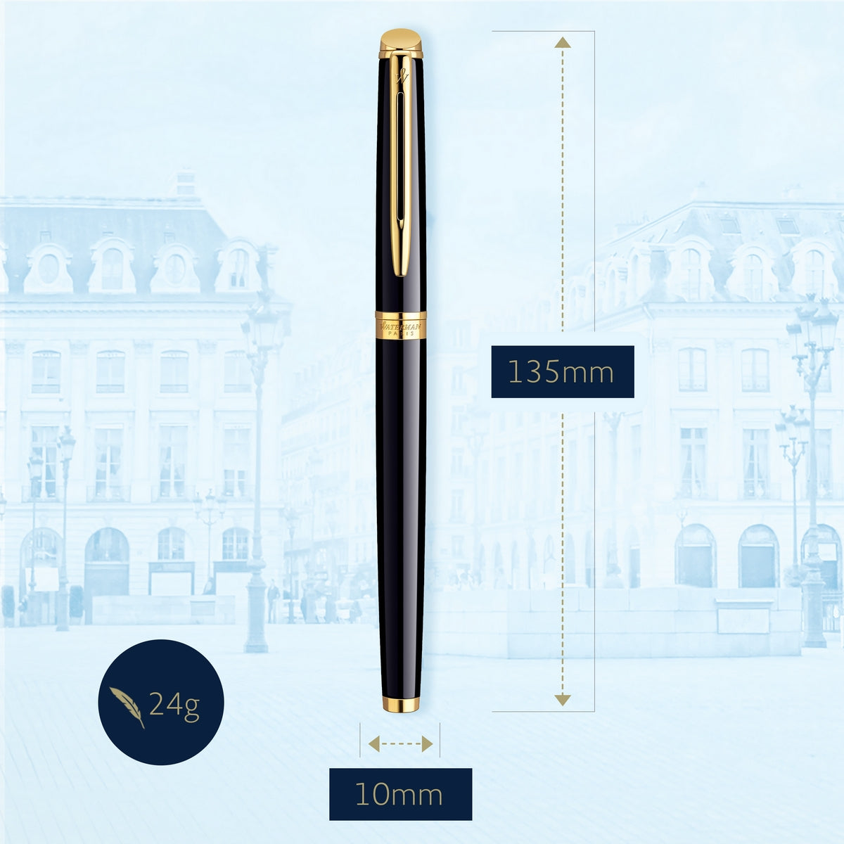 waterman - h�misph�re- fountain pen black lacquer with gold trim, medium