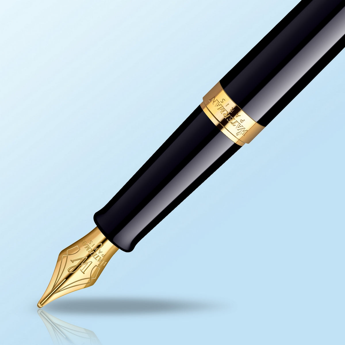 waterman - h�misph�re- fountain pen black lacquer with gold trim, medium