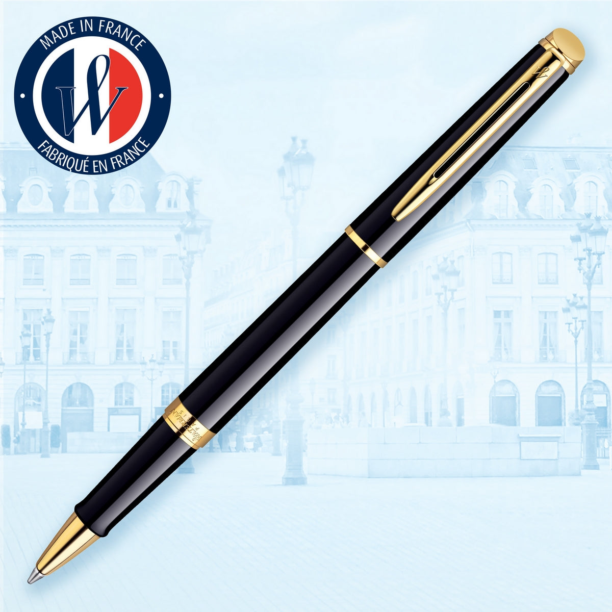 waterman - h�misph�re- roller ball black lacquer with gold trim