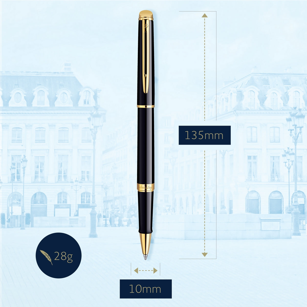 waterman - h�misph�re- roller ball black lacquer with gold trim