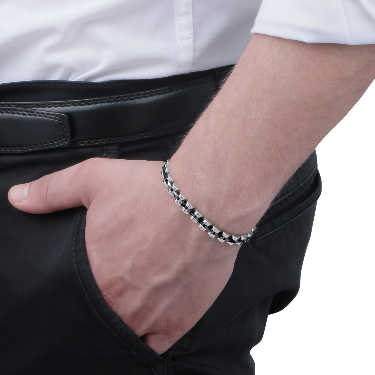 sector ceramic bracelet black & stainless steel 220mm