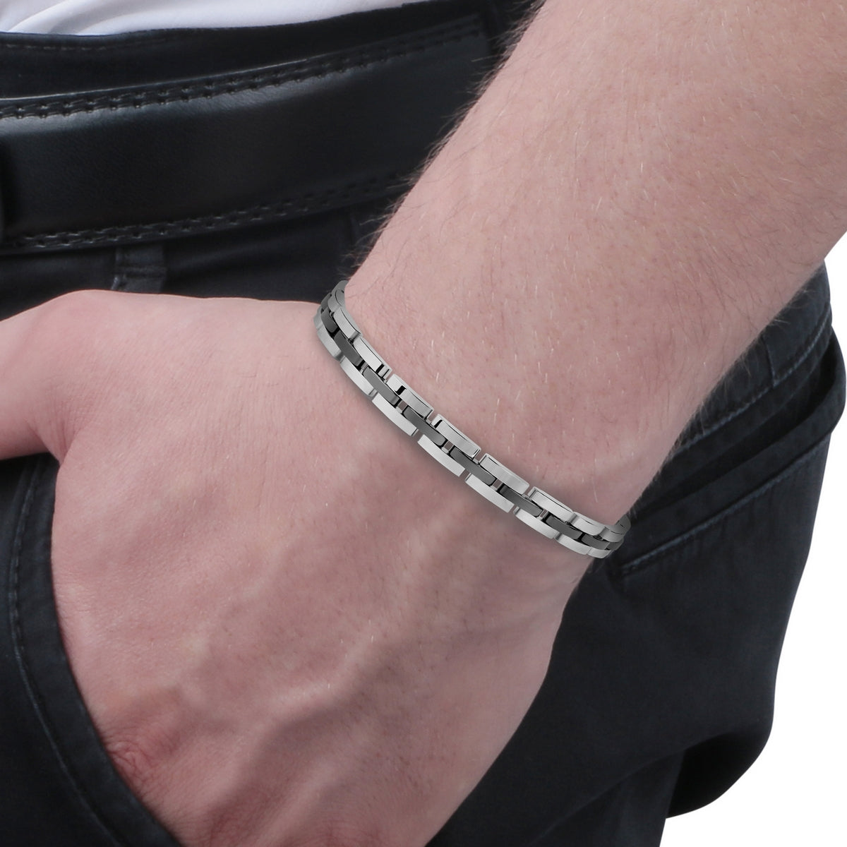 sector ceramic bracelet black & shiny stainless steel 220mm