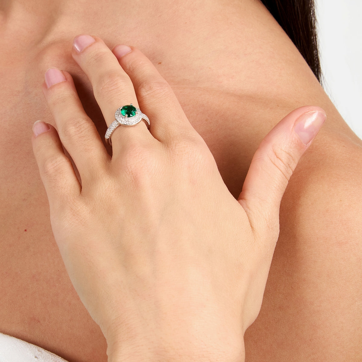 morellato silver tesori ring 925 rh cz green+white sz16