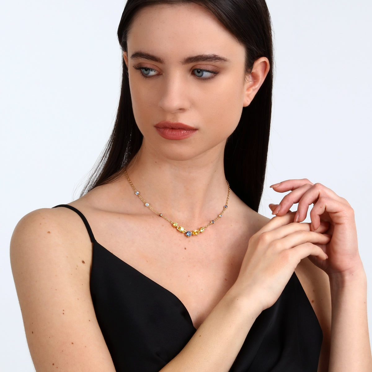 morellato 18k gold plated colori necklace 5 cz+6 crystals 38+7cm