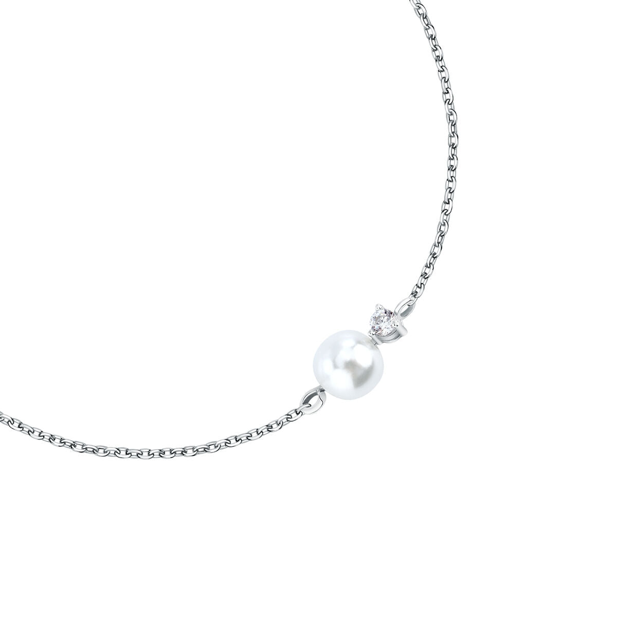 perla bracelet 925 silver single pearl with cz 19cm