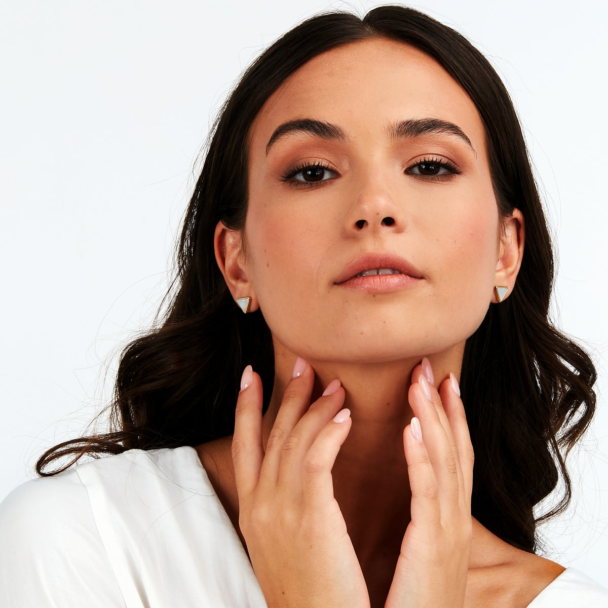 morellato 18k gold plated trilliant stud earrings triangle mop