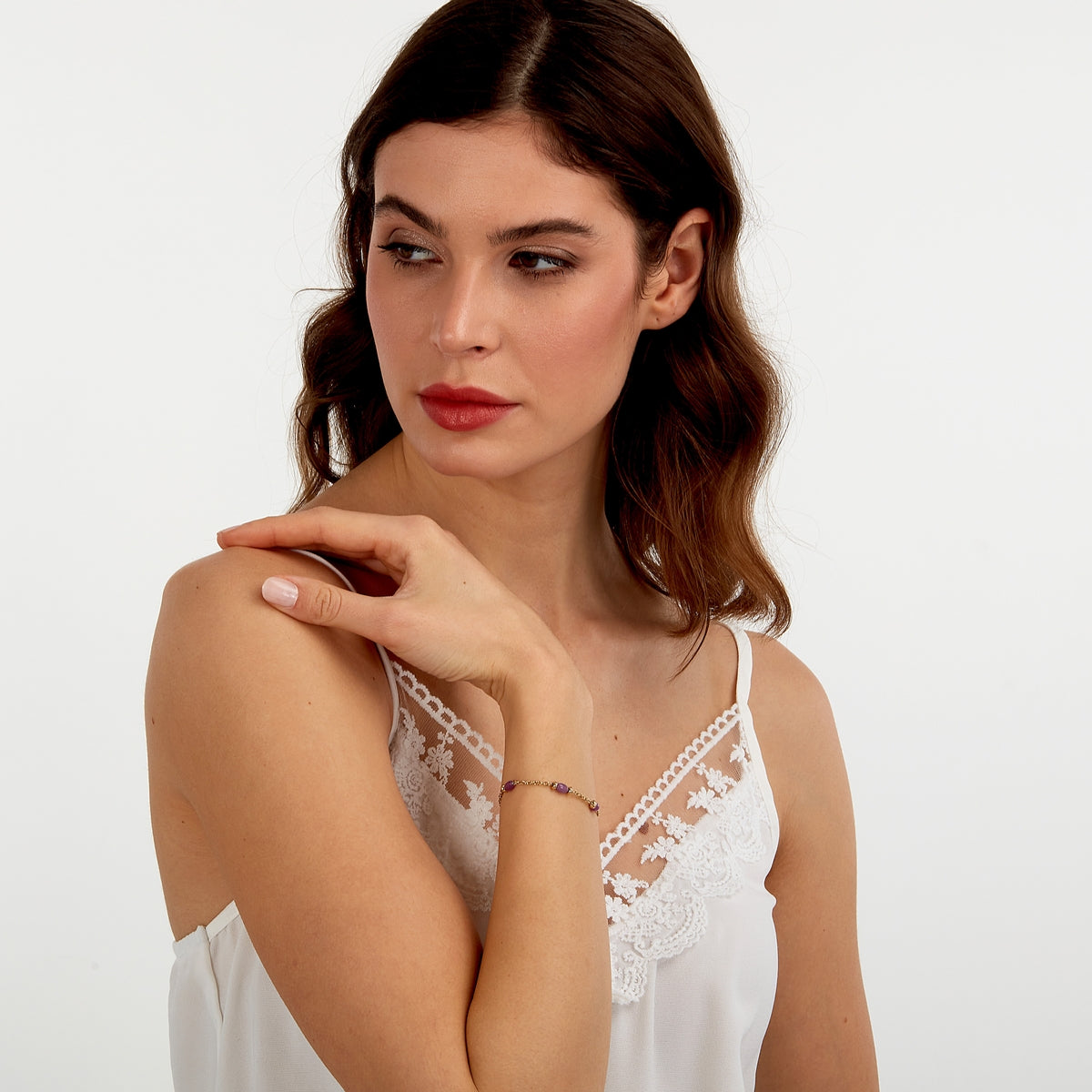 morellato 18k gold plated colori summer bracelet lila bead 16+3cm