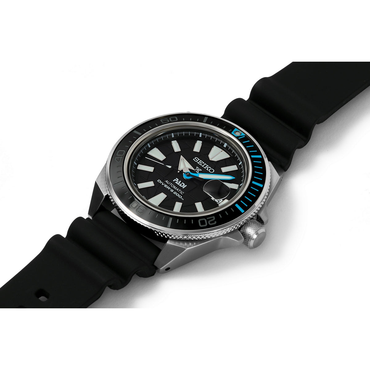 seiko prospex padi edition automatic black dial 43.8mm, 200m silicone strap watch