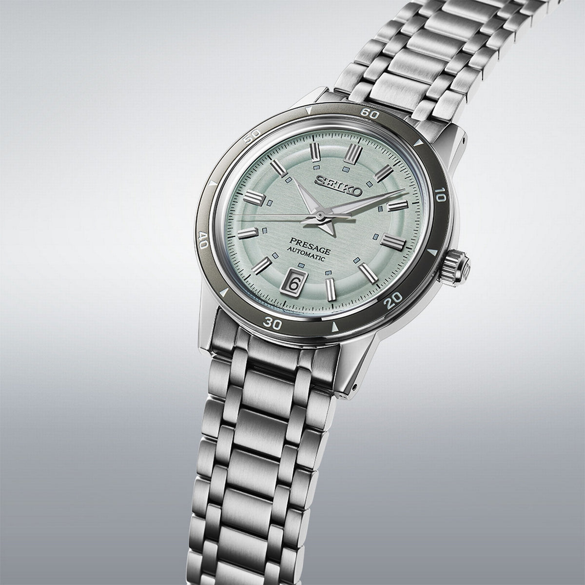 seiko presage style 60s in ice green bracelet watch