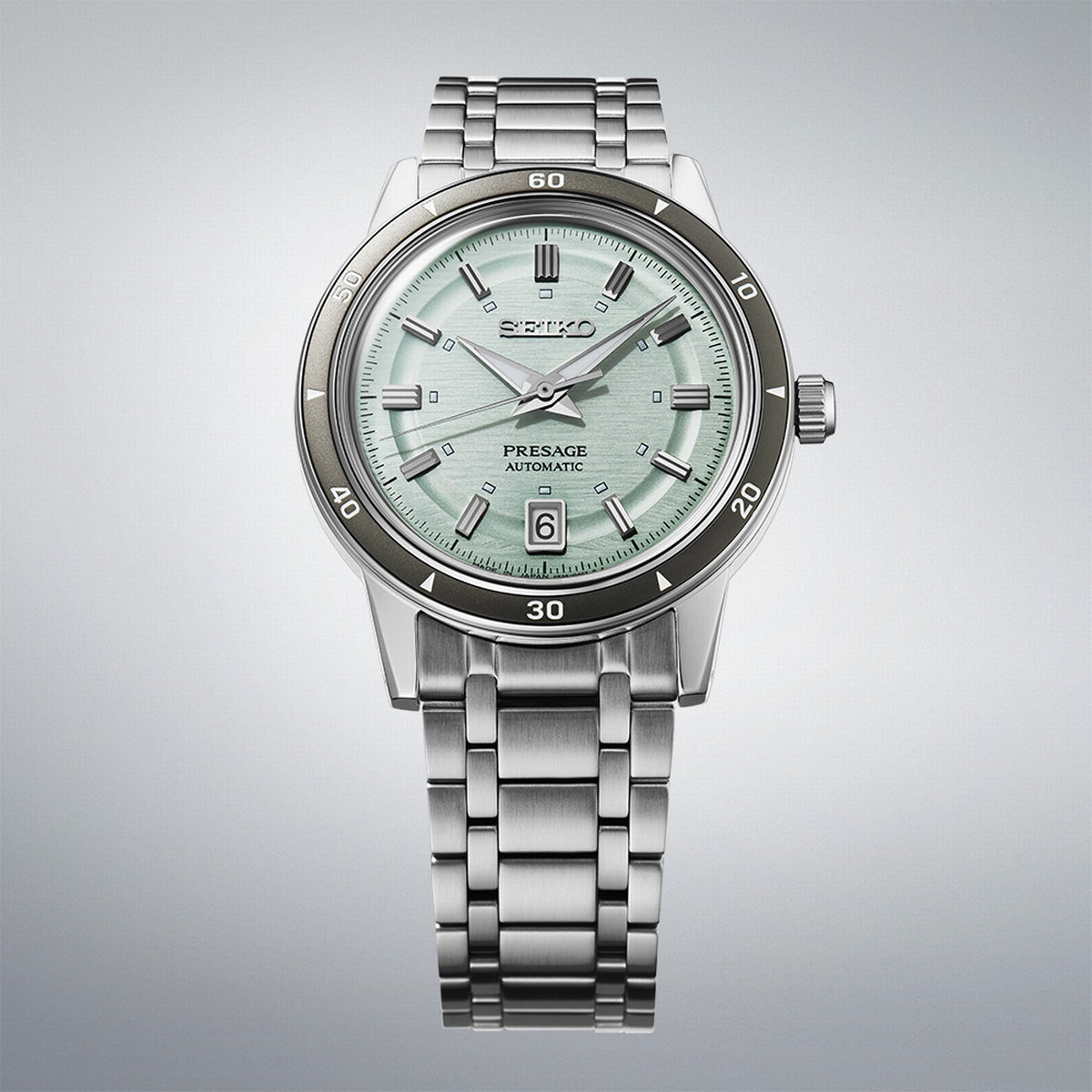 seiko presage style 60s in ice green bracelet watch