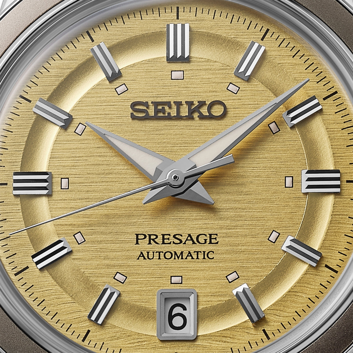 seiko presage style 60s in golden yellow strap watch