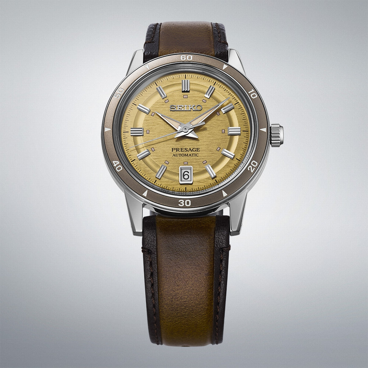 seiko presage style 60s in golden yellow strap watch