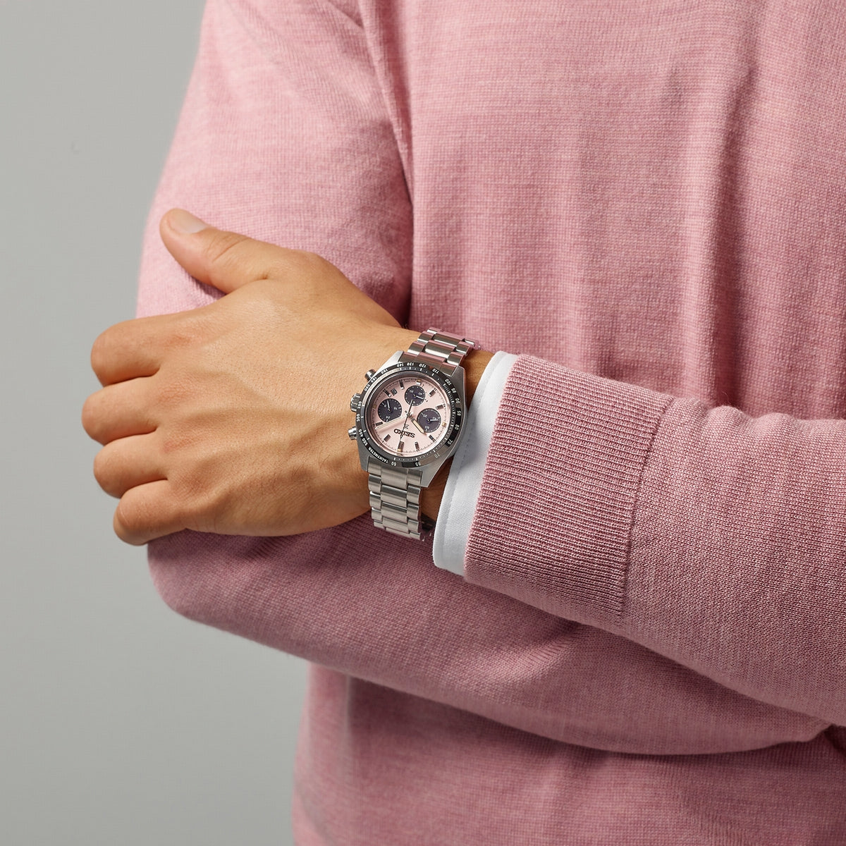 seiko prospex pink solar speedtimer 39mm bracelet watch