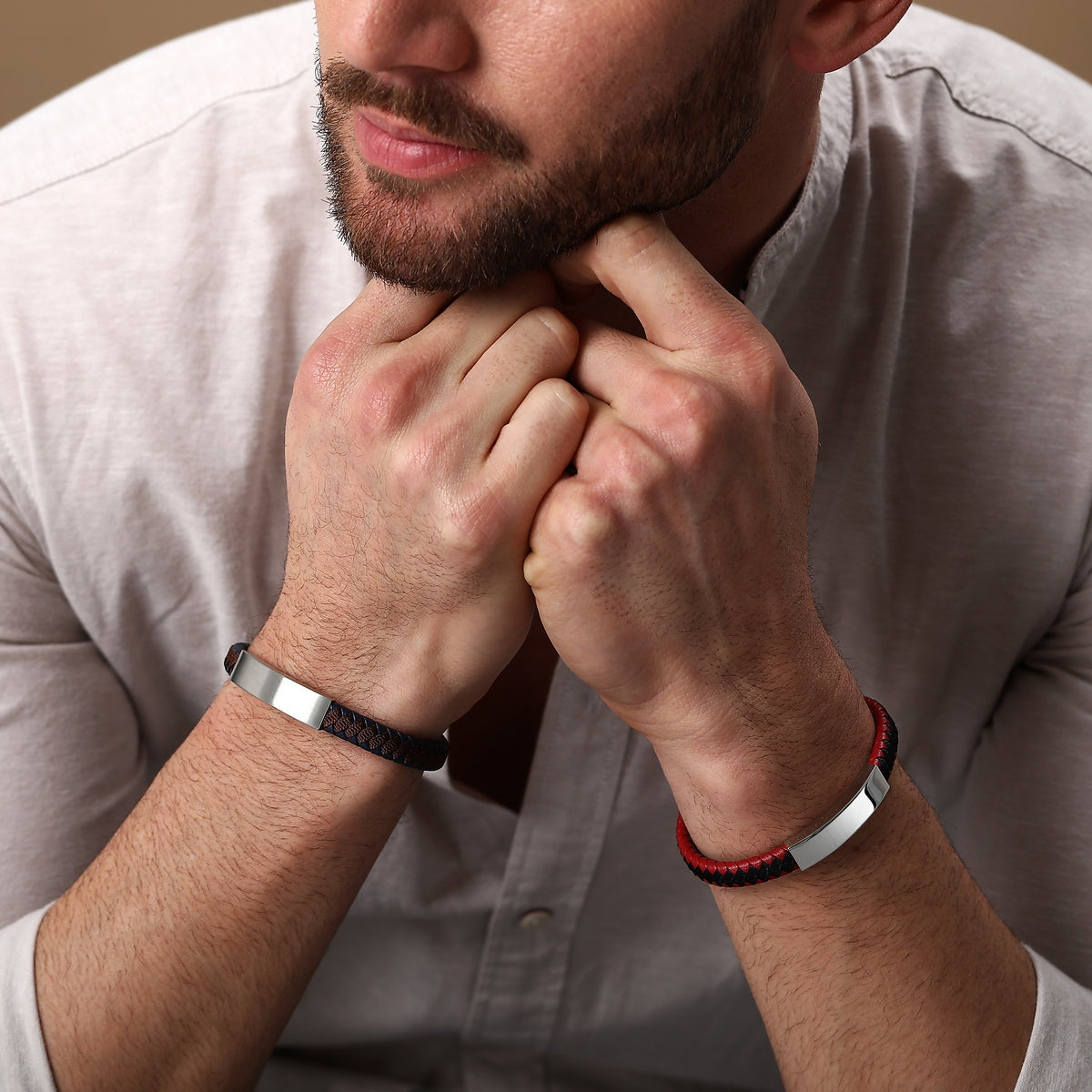 sector bandy bracelet with red leather and back nylon 21cm