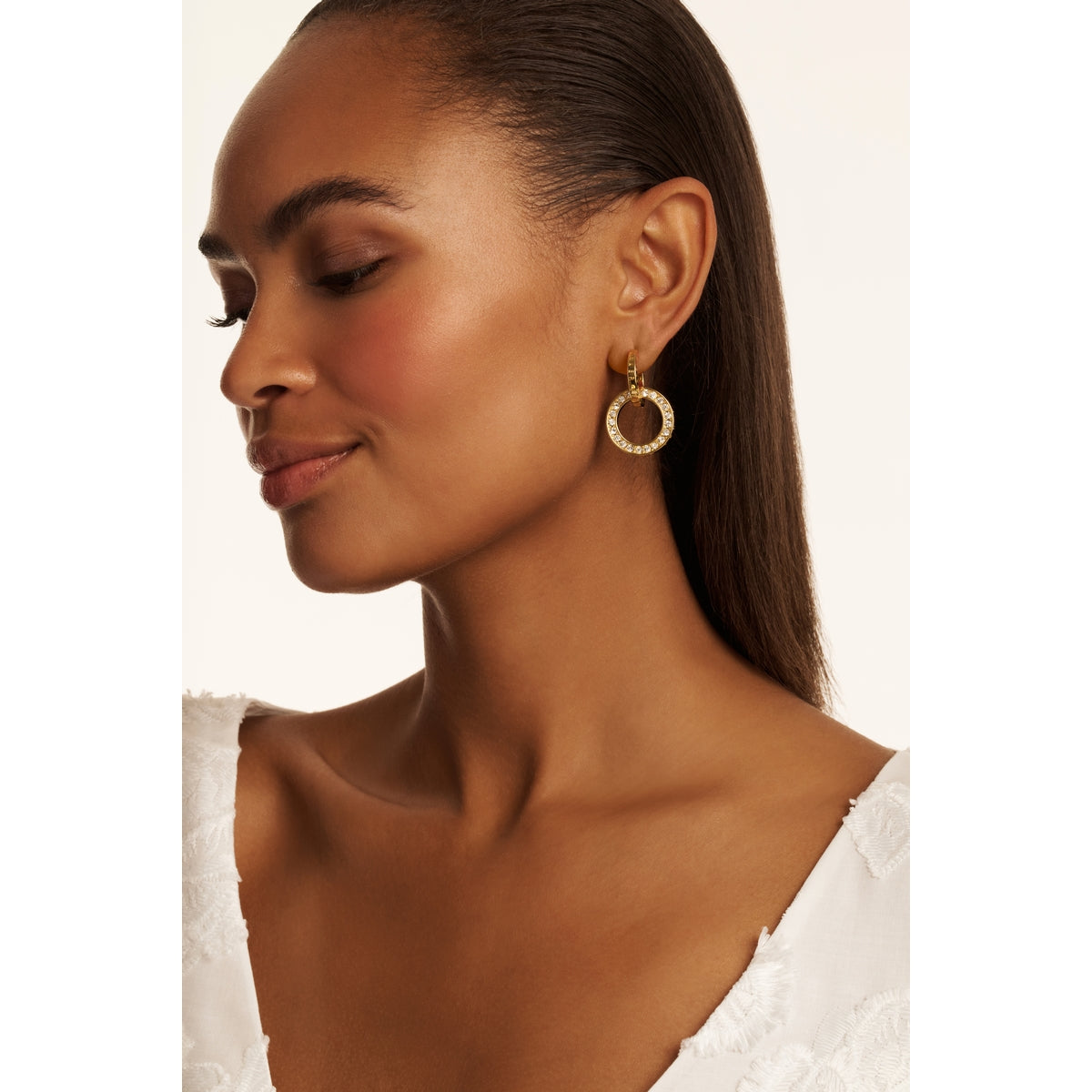 tedted baker lina: double link crystal drop earrings gold tone