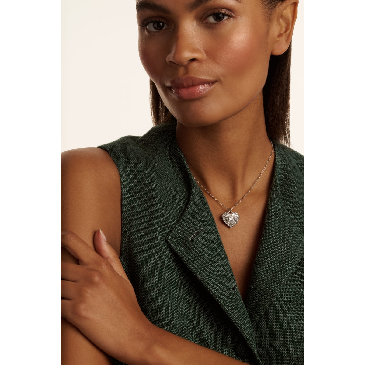 ted baker cherish: crystal cluster heart locket pendant necklace silver tone