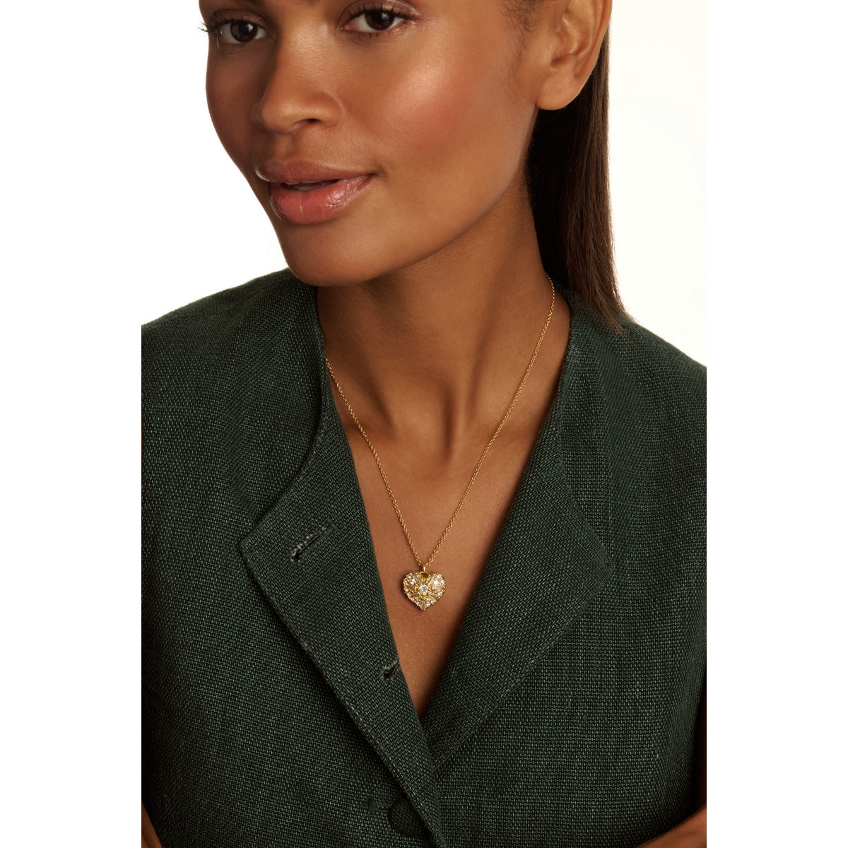 ted baker cherish: crystal cluster heart locket pendant necklace gold tone