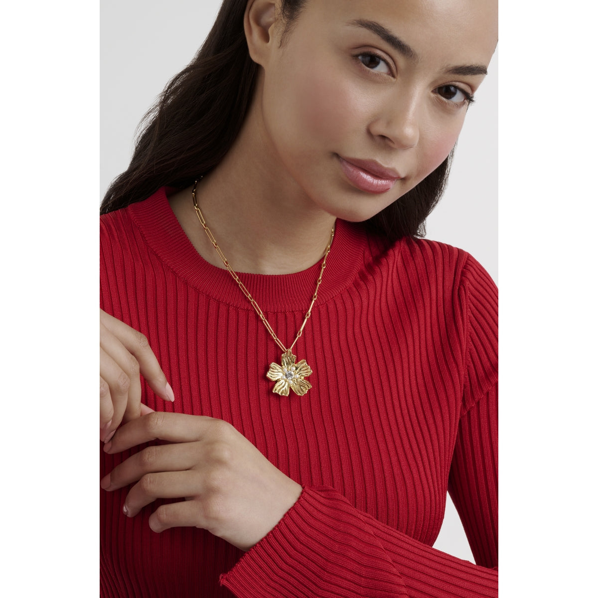 petrice: flower statement crystal pendant necklace gold tone clear crystal