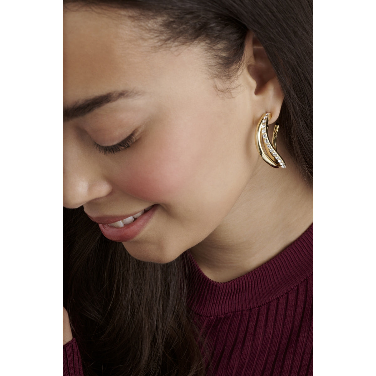 ted baker wayva: jewelled wave crystal gold tone large hoop earrings