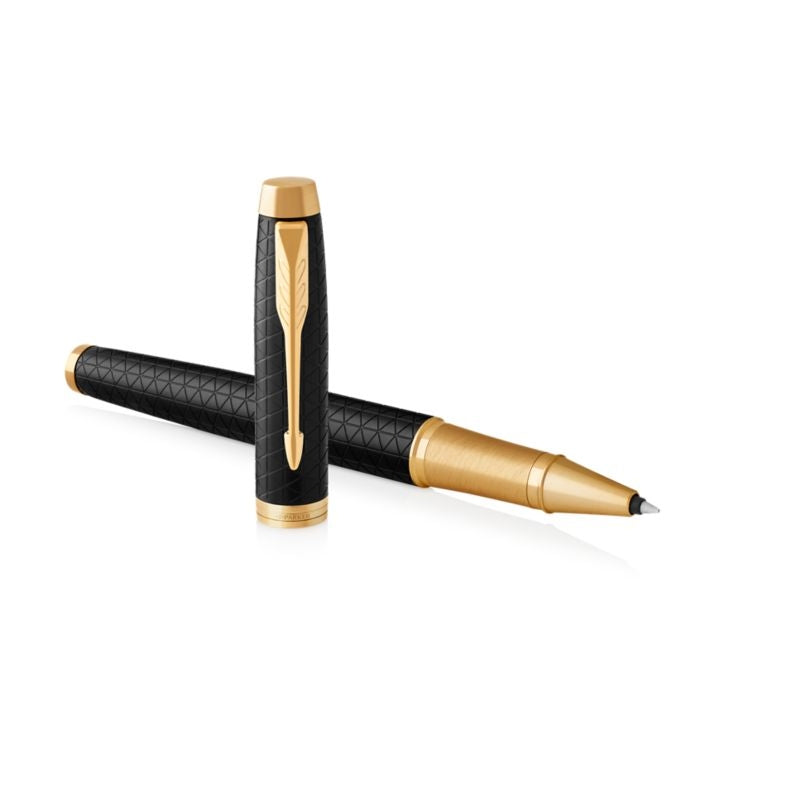 parker im rollerball premium black gold trim fine pen