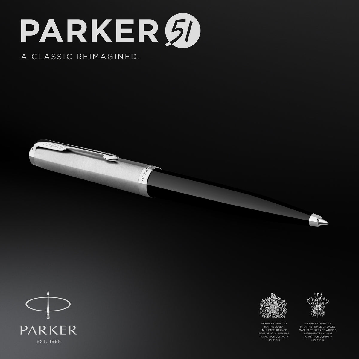 parker 51 ballpoint pen black barrel with chrome trim medium point with black ink refill