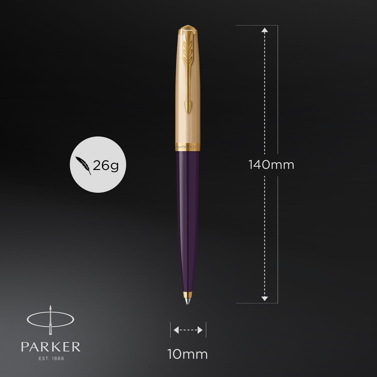 parker 51 ballpoint pen deluxe plum barrel with gold trim medium 18k gold point with black ink refill