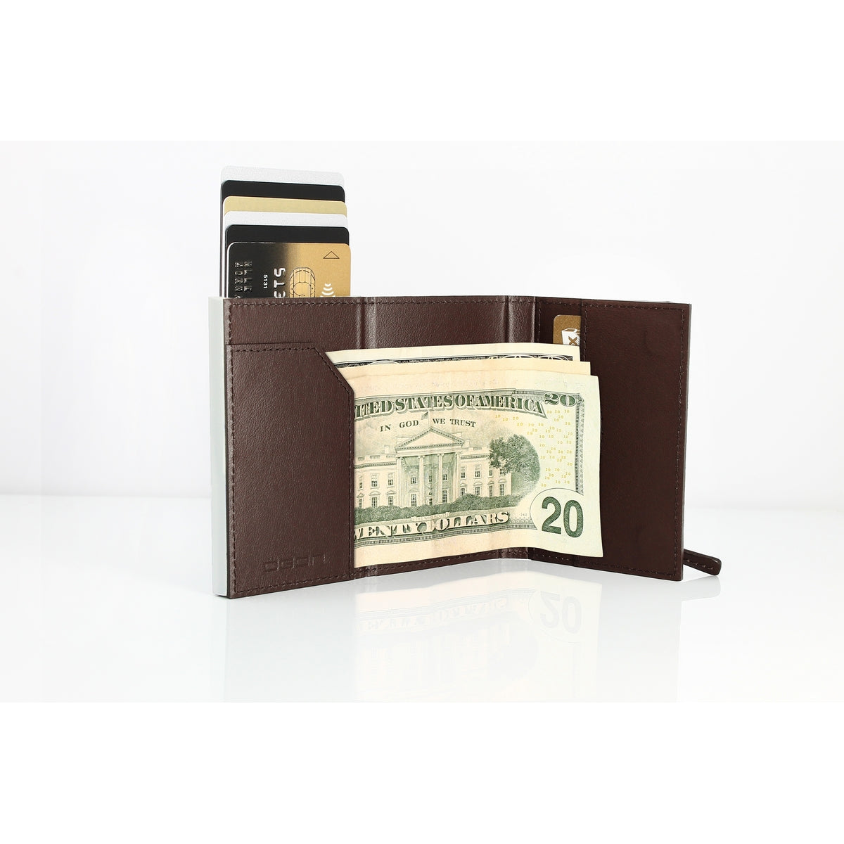 ogon cascade zipper wallet dark brown leather 6 cards + cash