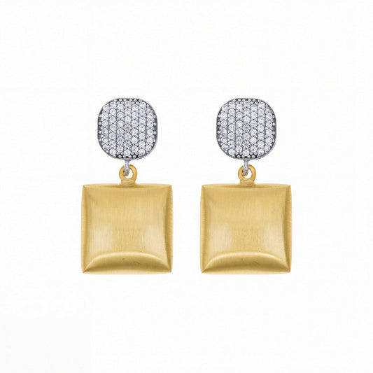 aquaforte i bicolore  brushed large square with round encrusted cz earrings