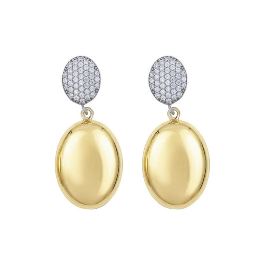 aquaforte i bicolore  brushed large oval with oval encrusted cz earrings