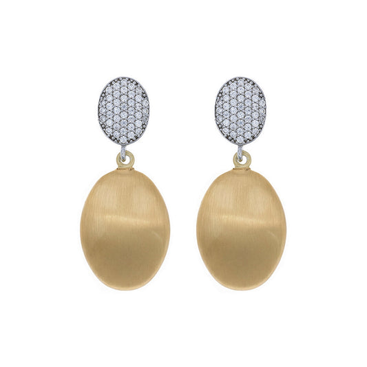 aquaforte i bicolore  brushed large oval with oval encrusted cz earrings