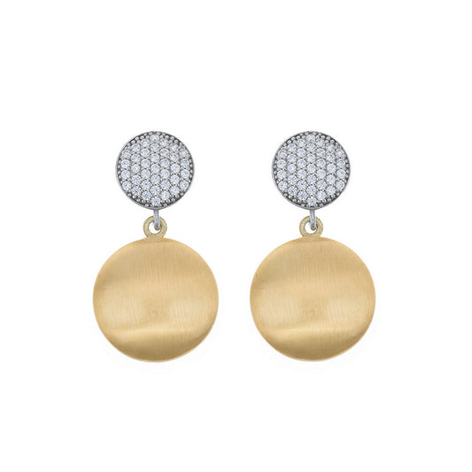 aquaforte i bicolore  brushed large round with round encrusted cz earrings