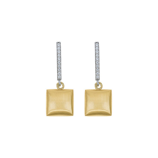 aquaforte i bicolore  brushed large square with curved encrusted cz earrings
