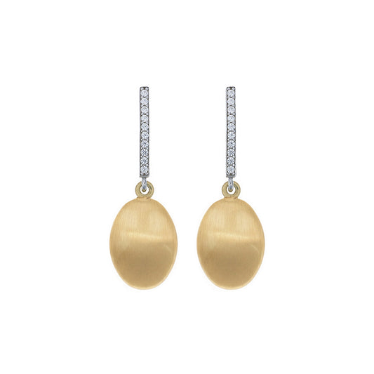 aquaforte i bicolore  brushed small oval with curved encrusted cz earrings