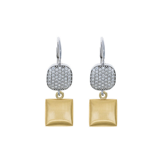 aquaforte i bicolore  brushed small square with square encrusted cz earrings
