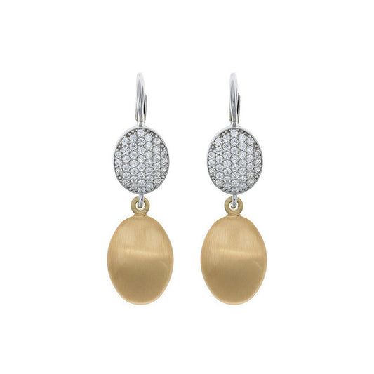 aquaforte i bicolore  brushed small oval with oval encrusted cz earrings