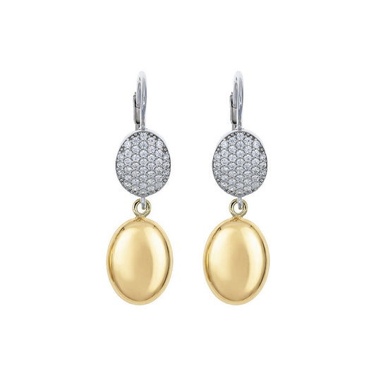 aquaforte  polished small oval with oval encrusted cz on hook earrings