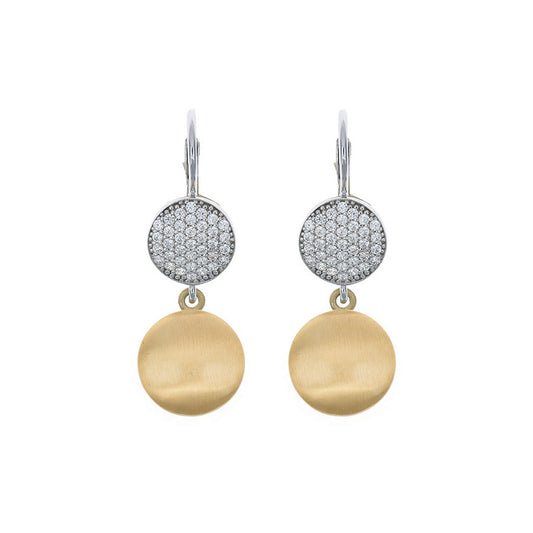 aquaforte i bicolore  brushed small round with round encrusted cz earrings