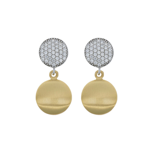 aquaforte  brushed small round with round encrusted cz earrings