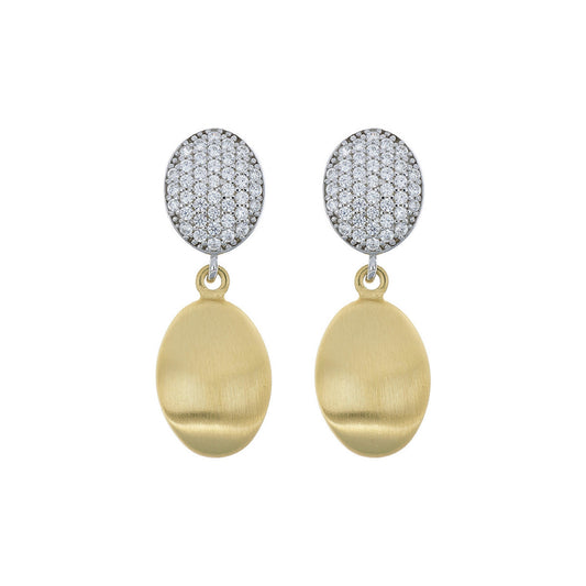 aquaforte  brushed small oval with oval encrusted cz earrings