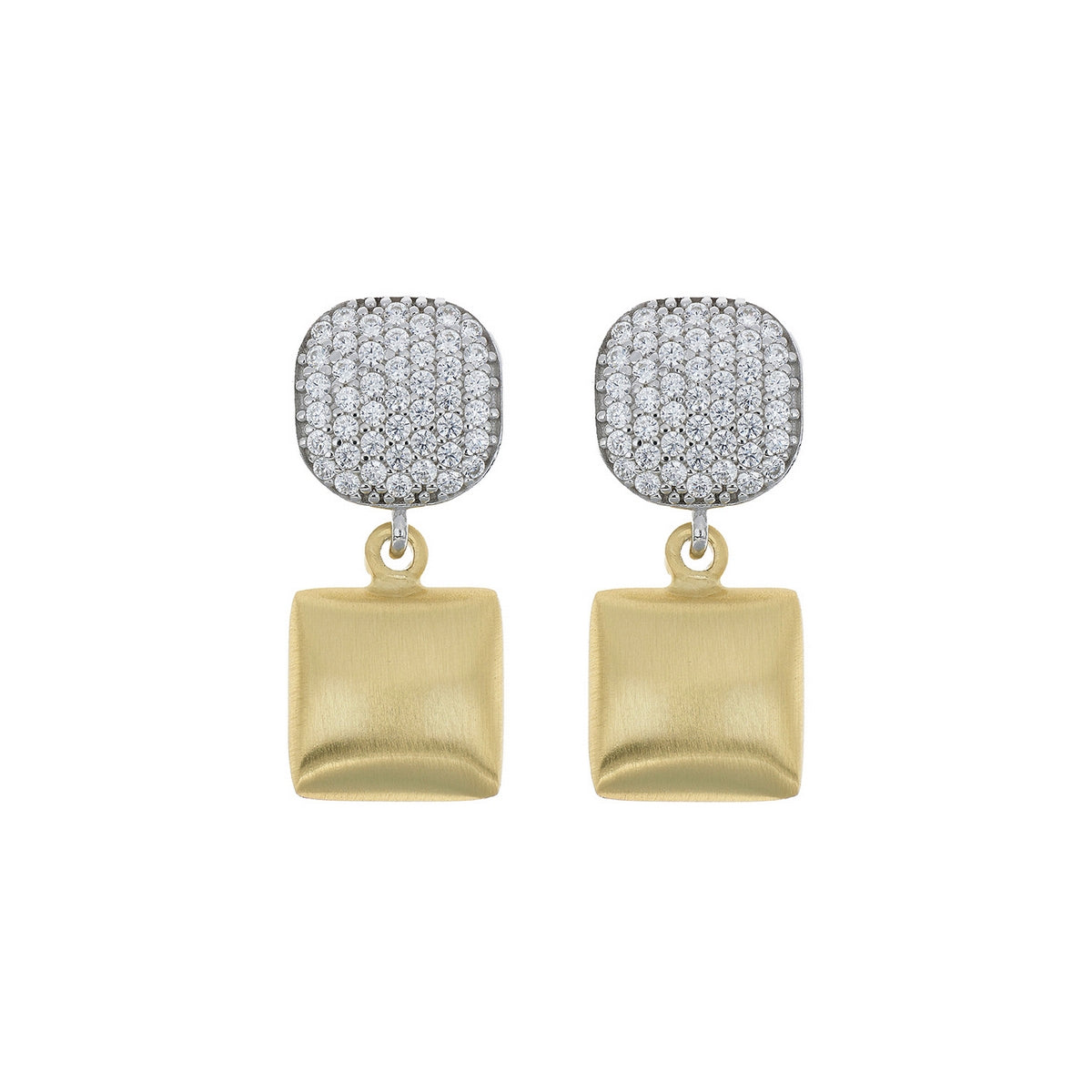 aquaforte  brushed small square with square encrusted cz earrings