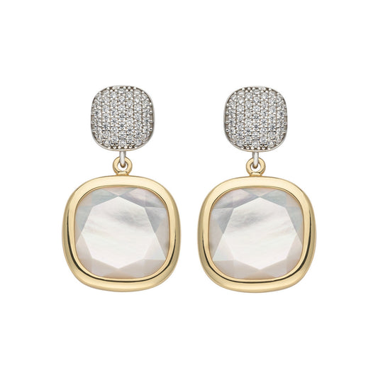 aquaforte i bicolore earrings with pave' cubic zirconia and mother of pearl