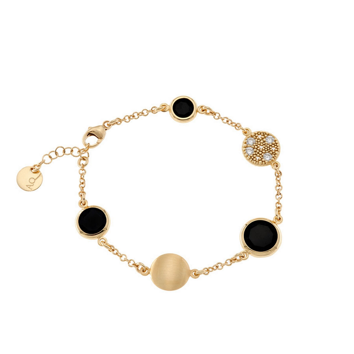 aquaforte tonde reverse bracelet with black  faceted venitian glass and zirconia