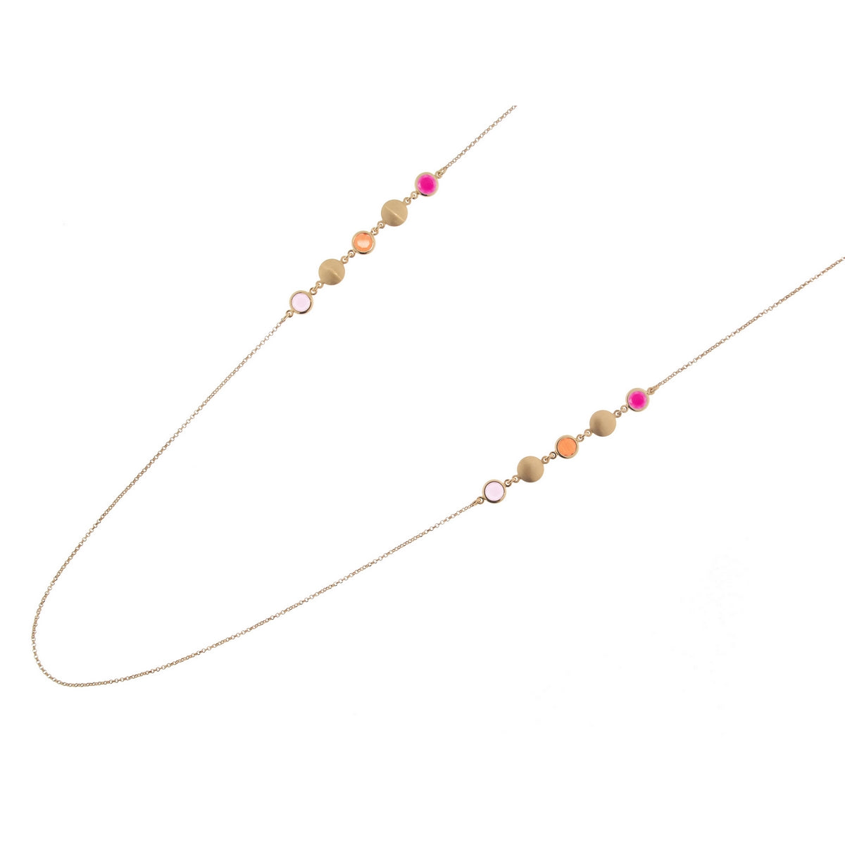 aquaforte mignon long chain necklace with satin round elements and red tones faceted venitian glass