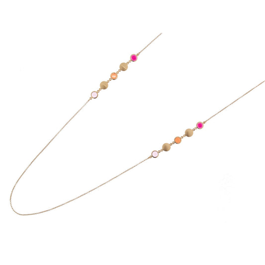 aquaforte mignon long chain necklace with satin round elements and red tones faceted venitian glass