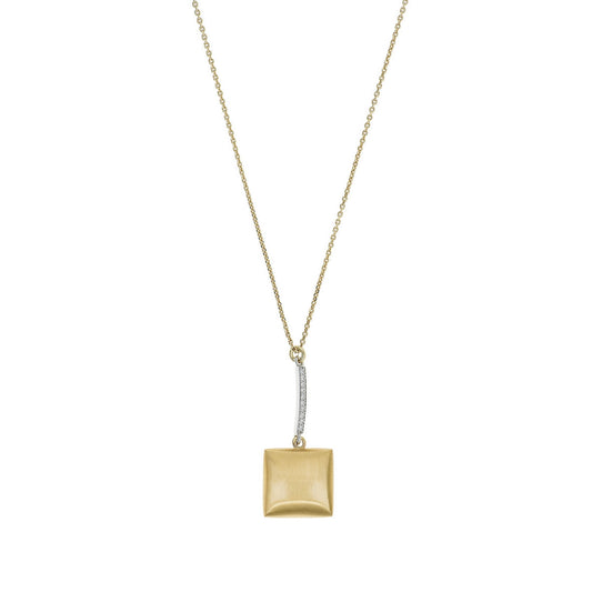 aquaforte i bicolore  brushed large square with curved encrusted cz pendant