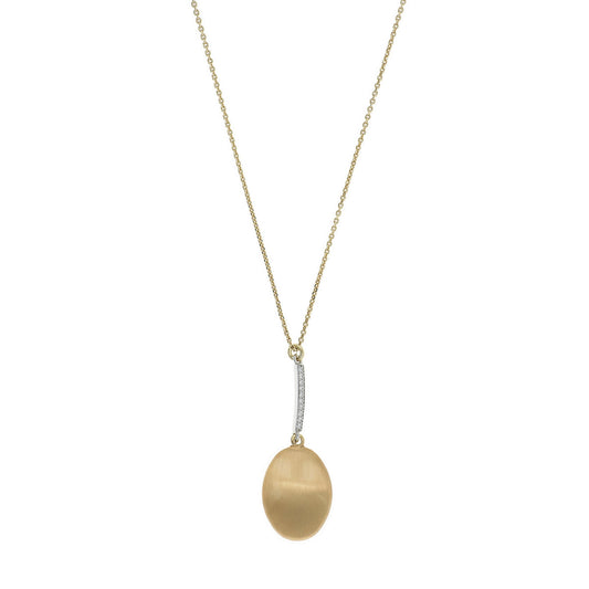 aquaforte i bicolore  brushed large oval with curved encrusted cz pendant