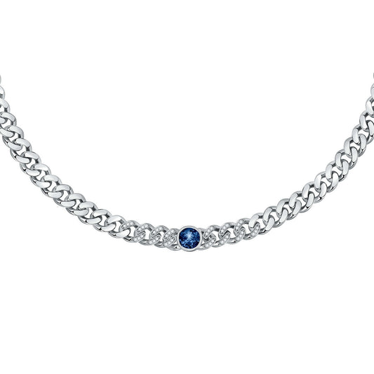 chiara ferragni chain necklace small chain with blue stone and white crystals 33cm + 7