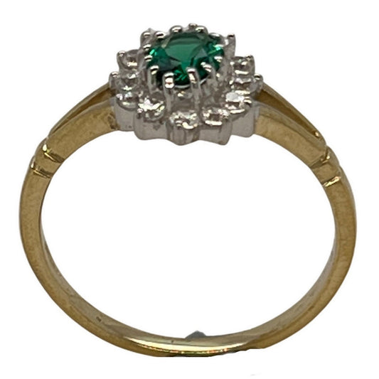 9ct gold (375) ring yellow gold 1.5g green oval cz emerald prong set_l